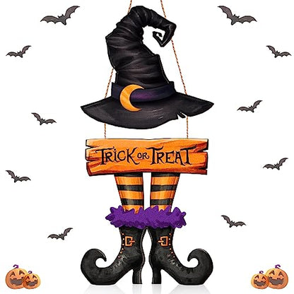 BBTO Halloween Door Decorations Witch Wreath Decor Trick or Treat Wood Sign - style: Witch