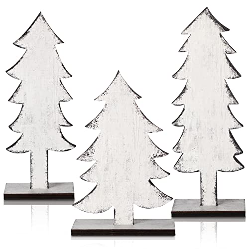 Meooeck 3 Pack Wood Christmas Trees for Tabletop, Solid Color, White - color: White, style: Solid Color
