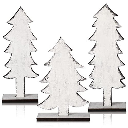 Meooeck 3 Pack Wood Christmas Trees for Tabletop, Solid Color, White - color: White, style: Solid Color