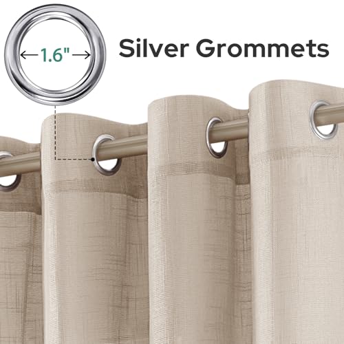 HOMEIDEAS Taupe Curtains 84 Inches Long, Linen Textured Sheer Curtain - color: Beige/Taupe, size: 52"W x 84"L (Pack of 2)