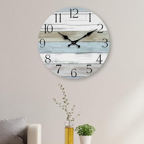 12 Inch Wall Clock, Silent Battery Operated Analog Clock, Blue - color: A-blue White Brown, size: 12"