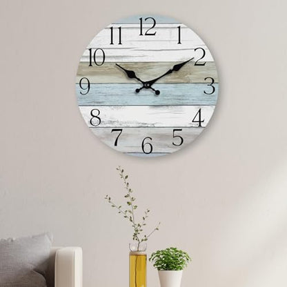12 Inch Wall Clock, Silent Battery Operated Analog Clock, Blue - color: A-blue White Brown, size: 12"