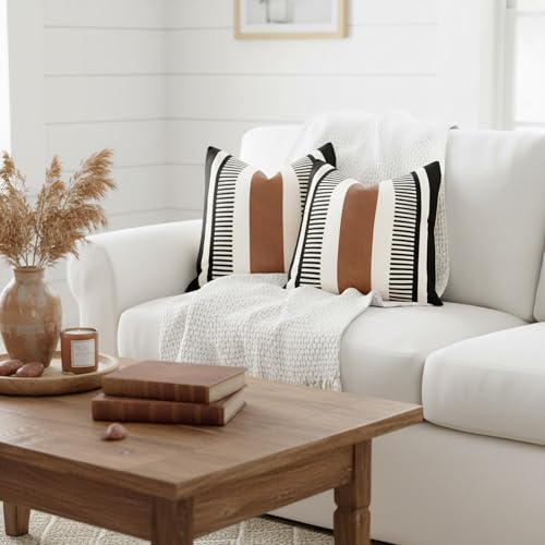 Decorative Striped Throw Pillow Cover 20x20 Inch Black White & Brown - color: Black, size: 20" x 20" (Pack of 2)