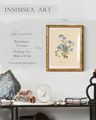InSimSea Gold Bamboo Framed Wall Art,Blue Myosotis Botanical Prints,11x14In - color: Blue Spider Lily
