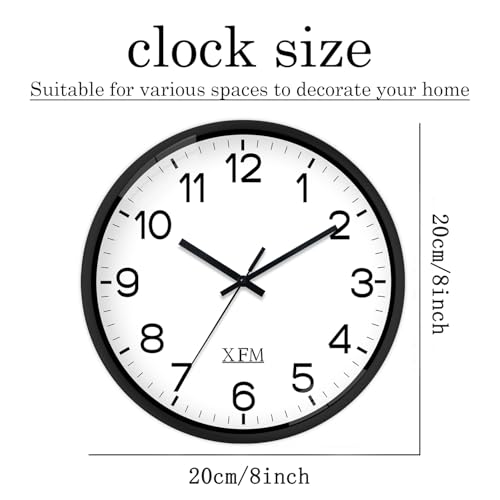 XFM 2 Pieces Modern Small Wall Clocks Battery Operated 8 Inch - color: Black, size: 8 Inch-2pcs