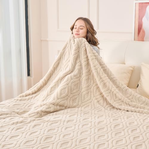 The Seacliff Blanket 50x60 Throw, Sand Brown – Lightweight Soft Fleece Throw Blanket for Couch, Breathable All Season, Coastal Wave Texture - color: Sand Brown, size: Throw 50x60