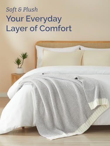Heathered Grey Throw Blanket - Double Sided Cozy Knitted Blanket - 50x60 - color: 01 - Heathered Grey