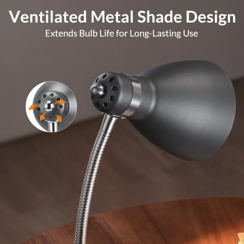 LEPOWER Metal Desk Lamp, Adjustable GooseNeck Reading Light for Bedroom - color: Sandy Black