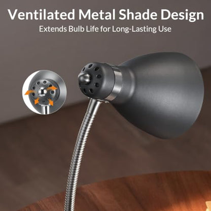 LEPOWER Metal Desk Lamp, Adjustable GooseNeck Reading Light for Bedroom - color: Sandy Black