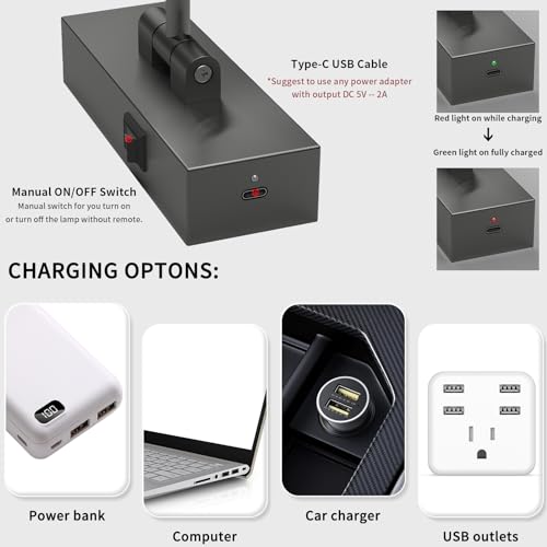 Joosenhouse Battery Operated Picture Light Rechargeable Gallery Light with Remote Control Dimmable and Timer Off Adjustable Swing Arm Brushed Grey 16.53in Wireless Wall Lights for Picture Display