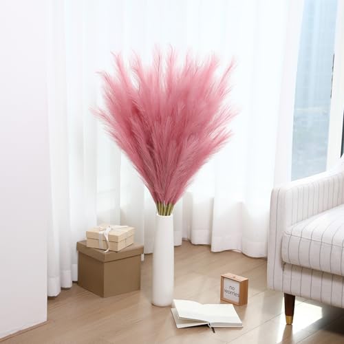 Wertuirk Dark Pink Pampas Grass, 8 Pcs 45 Inch Tall Large Faux Pompous - color: Dark Pink