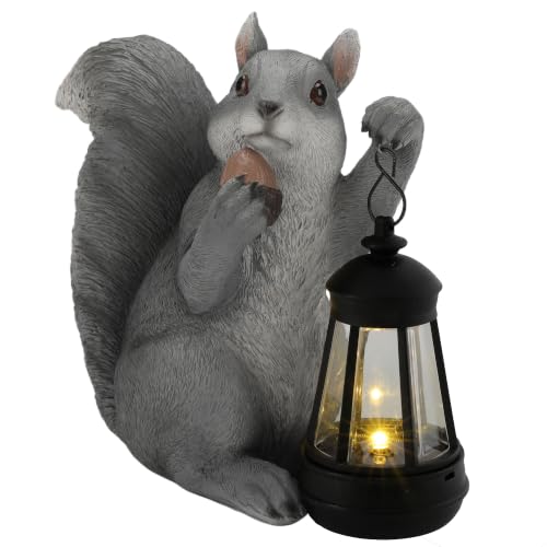 Grey Solar Squirrels Garden Statue, Outdoor Fall Decor, 8" H - color: Gray