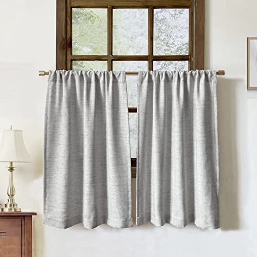 Faux Linen Cafe Curtains for Window, 36 Inch Length, Grey, Set of 2 - color: Grey, size: 27"W x 36"L (Pack of 2)
