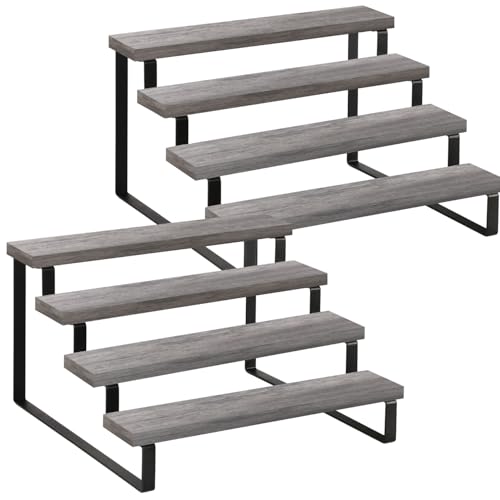 YINMIT Wooden Display Riser Stand, Tiered Perfume and Cologne Organizer Stand, 4 Tier Spice Rack Organizer, Rustic Display Shelf for Candles (4 Tier,2Pack,Grey) - color: 4 Tier,2 Pack,Grey