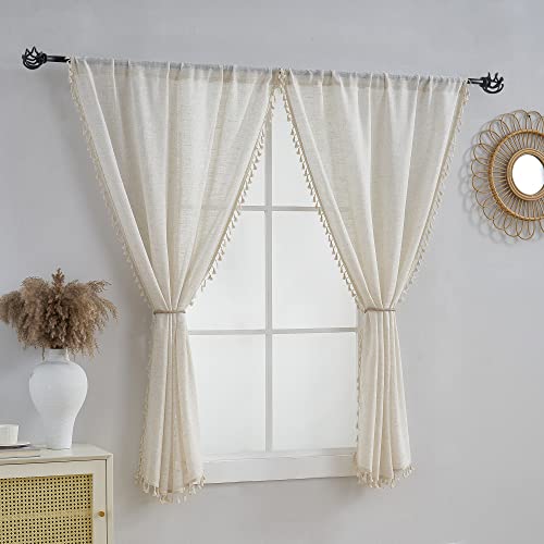 Natural Linen Blended Farmhouse Curtains Boho Country Style, W40 x L90, 2 Panels - color: Natural, size: 40"W x 90"L (Pack of 2)