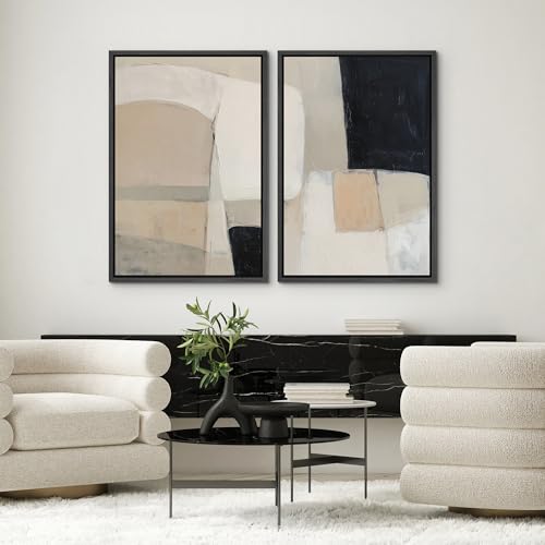 SIGNWIN Framed Canvas Print Wall Art Set Wabi-Sabi Block Illustrations Modern Art Minimal Boho Relax/Calm for Living Room, Bedroom, Office - 16"x24"x2 BLACK - color: A16-2601-irs03, size: 16"x24"x2 Panels Black