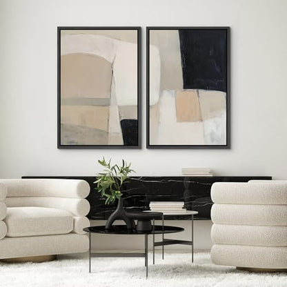 SIGNWIN Framed Canvas Print Wall Art Set Wabi-Sabi Block Illustrations Modern Art Minimal Boho Relax/Calm for Living Room, Bedroom, Office - 16"x24"x2 BLACK - color: A16-2601-irs03, size: 16"x24"x2 Panels Black