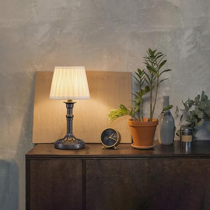 KDG Mottled Silver Cordless Table Lamps Set of 2, Beige Fabric Shade Light - color: Mottled Silver + Fabric Lampshde (2 Pack)