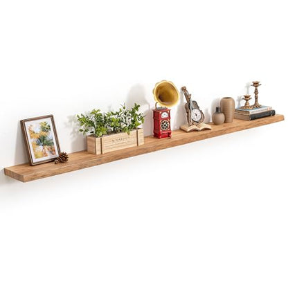 72in Live Edge Solid Elm Floating Shelves, Natural, Set of 1 - color: Natural Color, size: Live Edge 72 inch, 1Pack