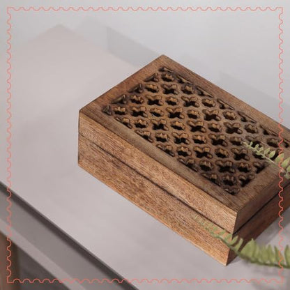 Mela Artisans Trellis Mango Wood Storage Box - Medium Burnt, 9x6 in - color: Medium Burnt, size: Large