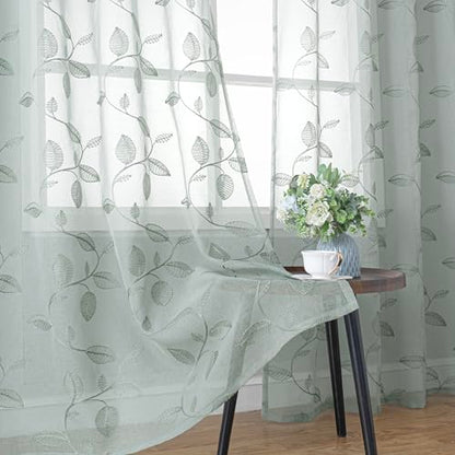 BGment Sage Sheer Curtains 72 Inches Long Living Room 2 Panels - color: Sage-leaf, size: 52"W x 72"L (Pack of 2)