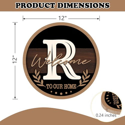 Monogram Letter R Front Door Sign, Welcome to Our Home Family Last - color: R