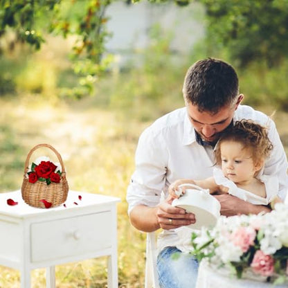MAGICLULU Wicker Flower Basket with Handle Small Willow Woven Wedding Girl Basket for Candy Picnic Petals Rattan Storage Bin for Home Garden Decor, 8.66 x 6.10In, Light Brown