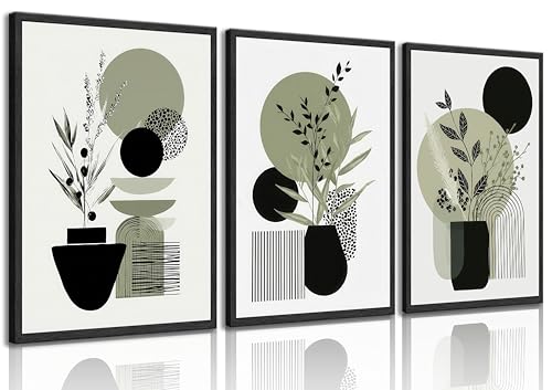 MDHFJEAW 3 Pcs Sage Green Boho Floral Wall Art Unframed Poster 12x16 In - color: Poster, size: 16''L x 12''W