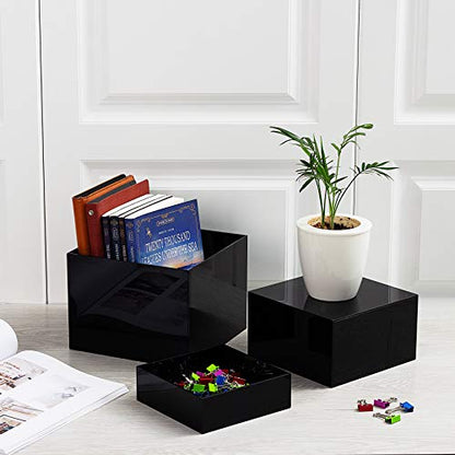 Red Co. Set of 3 Glossy Black Acrylic Cube Display Nesting Risers with Hollow Bottoms - color: Black, size: 6",7",8" - 1 Pack