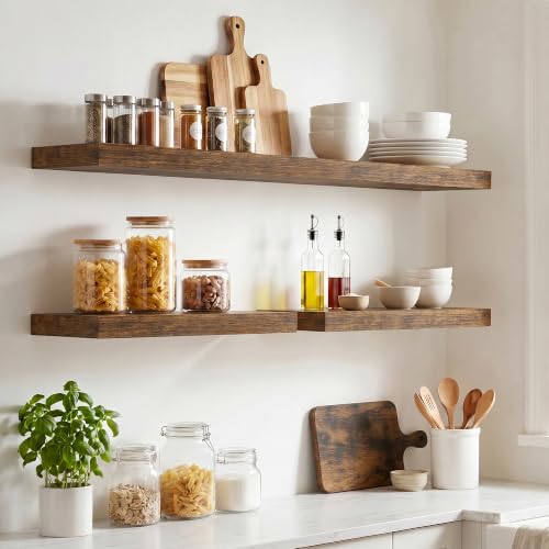 8 inch Deep Floating Shelves for Wall, 32" Wide, Rustic Brown, 2-Pack - color: Rustic Brown, size: 32"W x 8"D, 2p