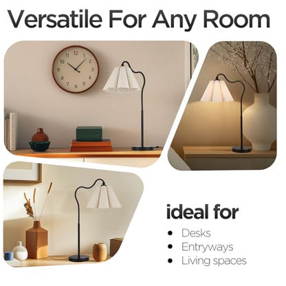 Table Lamp with Beige Pleated Linen Shade, Curved Black Metal Base, E26 Socket – 23" Tall Modern Bedside Desk Lamp for Bedroom, Living Room, Office – Bulb Not Included - color: Black