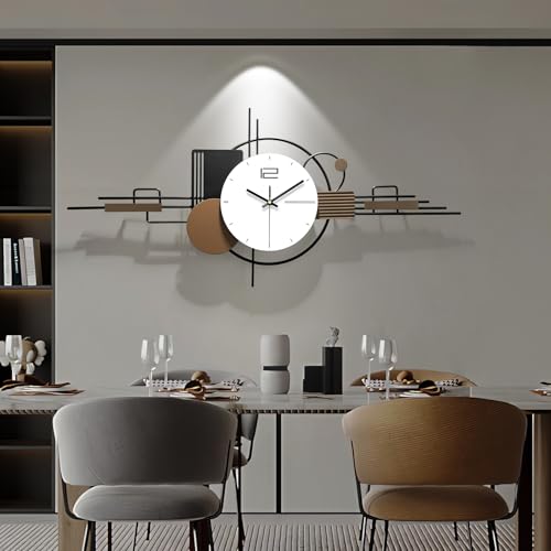 Modern Wall Clock for Living Room,Large Decorative Wall Clock,Creative Silent Clock Battery Operated Metal Wall Art for Entryway/Bedroom/Office/Dinning Room/Kitchen Decor 35''Lx16''W