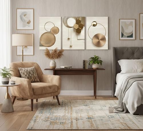 LAJDXSX 3 Pcs Abstract Gold Geometric Boho Canvas Wall Art 12x16in - color: Platinum Abstract-Canvas, size: 12x16 in