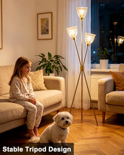 Lightdot Amber Glass Tripod Floor Lamp Dimmable Gold Floor Flower Lamps - color: Amber-Gold-79F