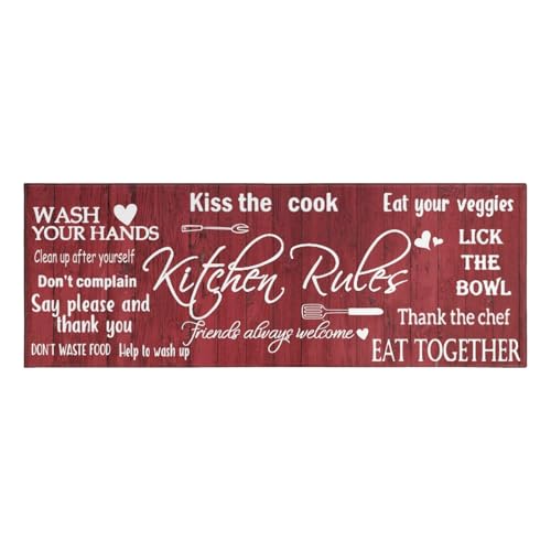 Farmhouse Kitchen Area Rugs Non Slip Kitchen Rugs and Mats Washable Kitchen Mats for Kitchen Floor Mat Carpet Runner Area Rug for Hallway Laundry Decor 17"x47" - color: Kitchen Rules-red, size: 1'5" x 3'11" (Rectangular)