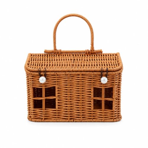 Rattan House Shape Storage Basket with Lid, Small Doll House, Decorative Hand Woven Shelf Organizer with Handle, Natural Harvest Wicker Basket for Picnics, Organizing, Storage (A, 1) - style: A