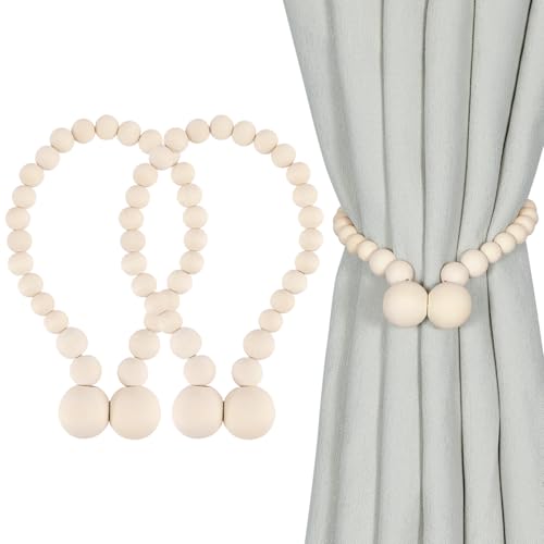 KLOGTSIND Magnetic Curtain Tiebacks, 2 Pack Wood Bead Curtain Holdbacks - color: Wood Color