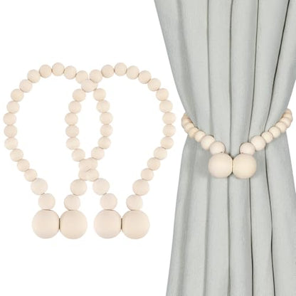 KLOGTSIND Magnetic Curtain Tiebacks, 2 Pack Wood Bead Curtain Holdbacks - color: Wood Color