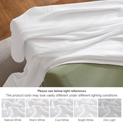 PHF 100% Cotton Muslin Blanket for Adults, King Size 108"X90", White - color: 01 - White, size: King Size(108"X90")