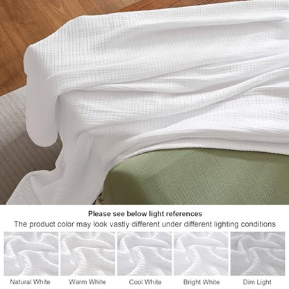 PHF 100% Cotton Muslin Blanket for Adults, King Size 108"X90", White - color: 01 - White, size: King Size(108"X90")