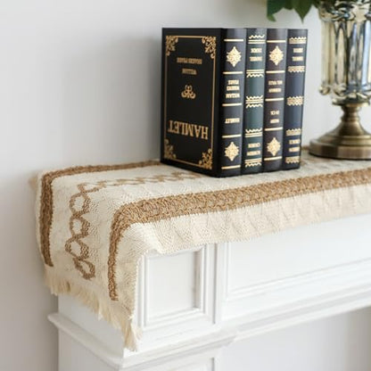 Simple&Opulence Boho Macrame Table Runner - 12 x 72 Inch, Splicing Burlap Farmhouse Cotton Table Runner with Fringed Edges for Bohemian Rustic Wedding, Bridal Shower, Dinner （Brown Pinstripe） - size: 12"x72", style: Brown Pinstripe