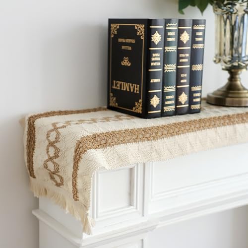 Simple&Opulence Boho Macrame Table Runner - 12 x 90 Inch, Splicing Burlap Farmhouse Cotton Table Runner with Fringed Edges for Bohemian Rustic Wedding, Bridal Shower, Dinner （Brown Pinstripe） - size: 12"x90", style: Brown Pinstripe