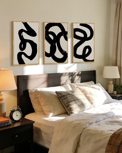 PHOPAGO Black Framed Wall Art 16x24in Abstract Modern Ink Wash - color: Black Ink Wash, size: 24L" x 16W" x 3 Pcs Natural