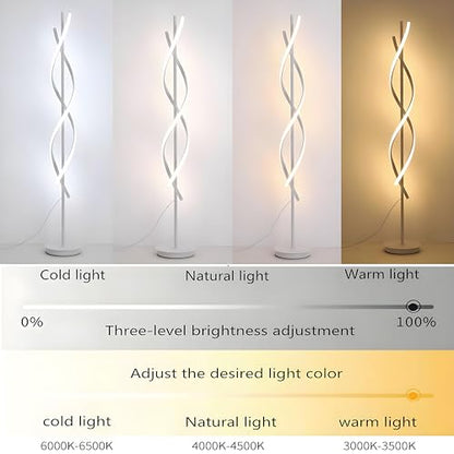 NKU Unique Spiral Floor Lamp 3 Color Dimmable with Remote, 63in Modern Creative White Standing Tall Lamp for Living Room Bedroom Office