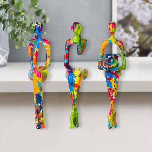 3Pcs Abstract Graffiti Art Thinker Statue, Reading Women Sculptures - color: Graffiti a