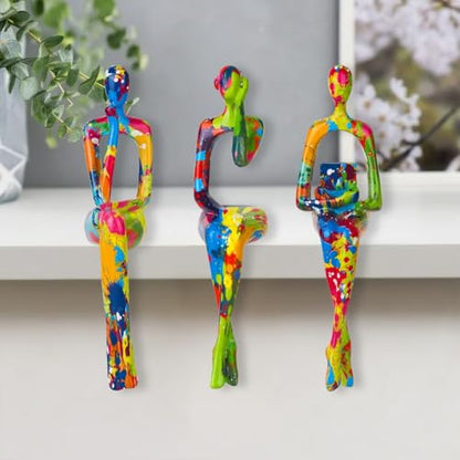 3Pcs Abstract Graffiti Art Thinker Statue, Reading Women Sculptures - color: Graffiti a
