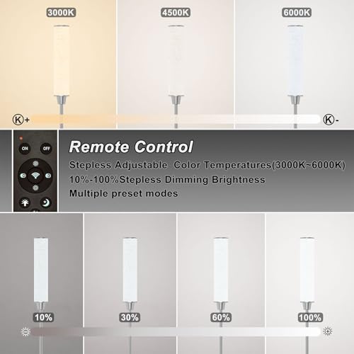 Nukanu Floor Lamp with Remote Control,Nickel,Linen lampshade - color: nickel+Beige linen