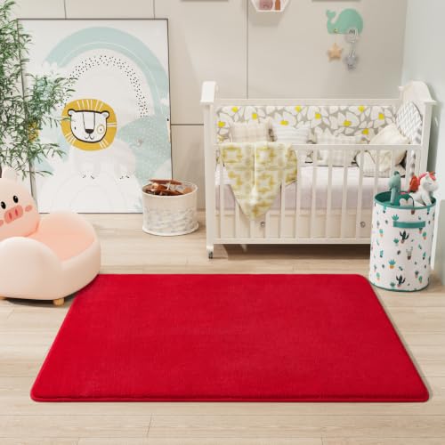 Amearea Modern Washable Runner Rugs, 2x4 Feet Red Bedroom Runner Rug - color: Red, size: 2' x 4' (Runner)