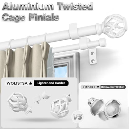 Double Curtain Rod 36-184 Inch, Heavy Duty Extra Long Rods, White - color: Plain White, size: 36"-184"