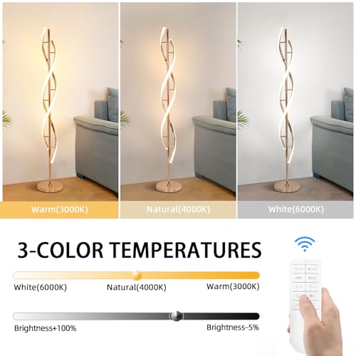 ADISUN 40W LED Floor Lamp Remote Control Dimmable Spiral Floor Lamp Indoor Tall Lamp Floor Lamps for Living Rooms Family Rooms Bedrooms Offices Lighting (Gold) - color: Gold B